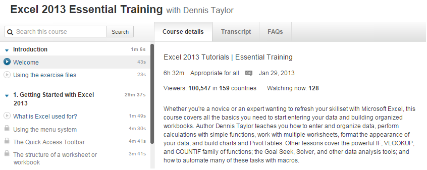 Lynda Excel courses