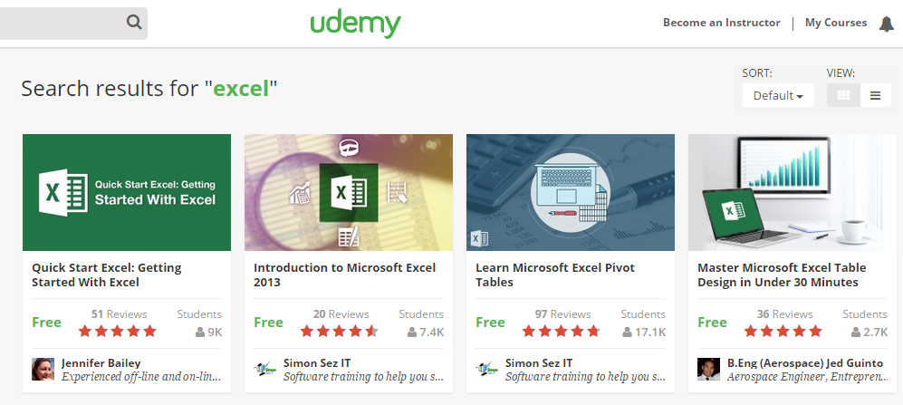 Udemy Excel courses