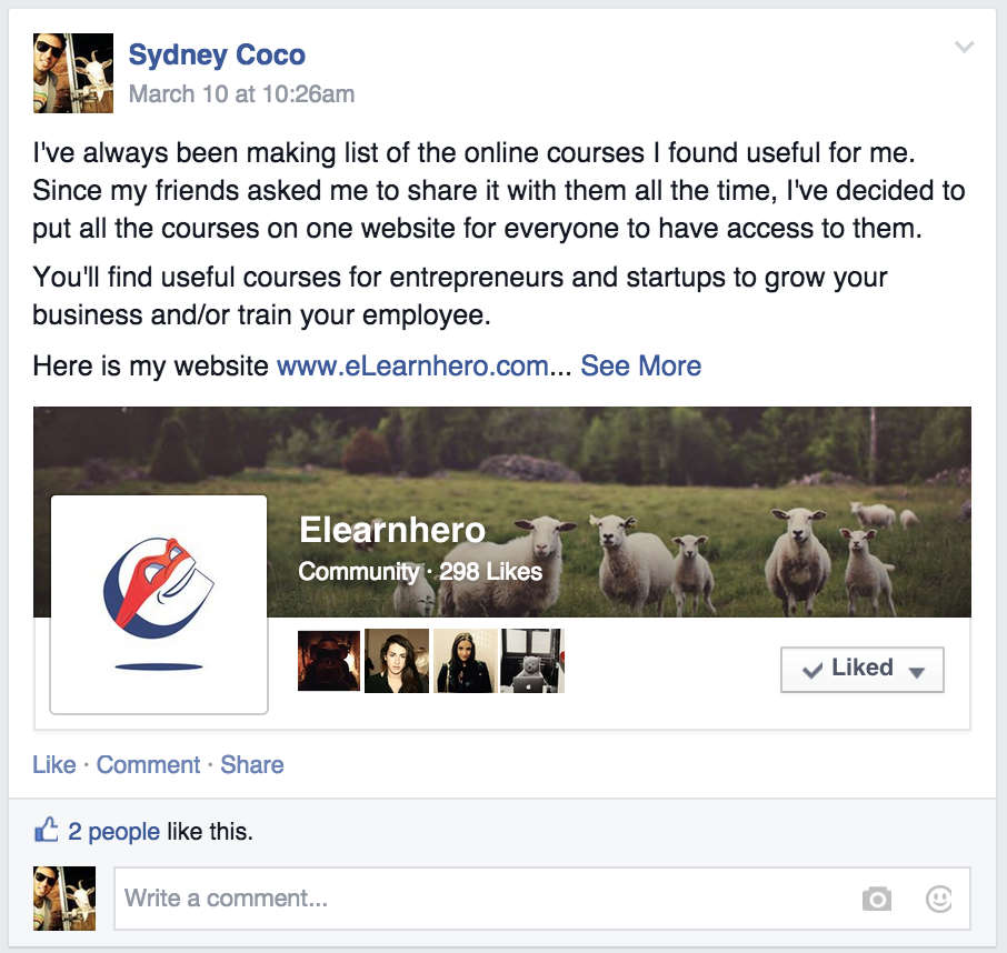 Facebook group post